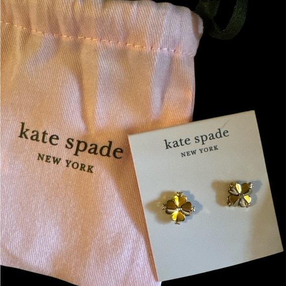 kate spade Silver and Yellow Floral Earrings Trademark Clover Style - Picture 1 of 2